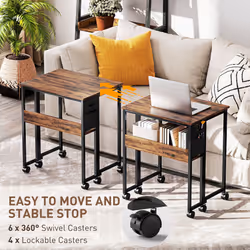 HOMCOM 63 cm Foldable Computer Desk on Wheels for Small Spaces - Brown - Additional view 5