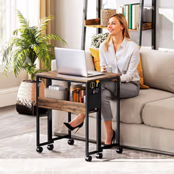 HOMCOM 63 cm Foldable Computer Desk on Wheels for Small Spaces - Brown - Additional view 8