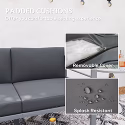 Outsunny All-Weather Garden Loveseat with Removable Cushions, Charcoal Grey