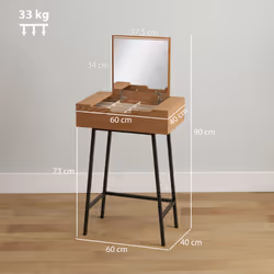 HOMCOM Industrial Vanity Desk with Mirror and Steel Legs Natural Wood Effect - Additional view 2
