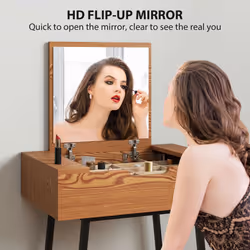 HOMCOM Industrial Vanity Desk with Mirror and Steel Legs Natural Wood Effect - Additional view 3