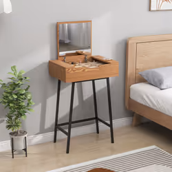 HOMCOM Industrial Vanity Desk with Mirror and Steel Legs Natural Wood Effect - Additional view 7