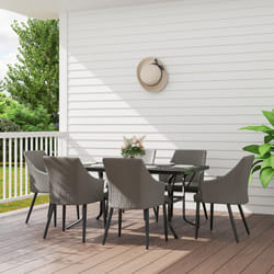 Outsunny 6 Seater Garden Furniture with Cushions, Parasol Hole - Grey