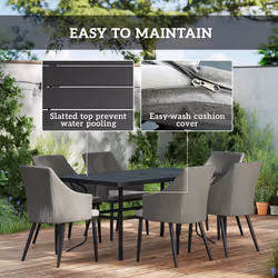 Outsunny 6 Seater Garden Furniture with Cushions, Parasol Hole - Grey