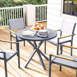 Outsunny Garden Table with Steel Frame, Wood Effect Top, for Balcony, Deck - Additional view 7