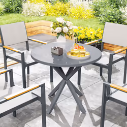 Outsunny Garden Table with Steel Frame, Wood Effect Top, for Balcony, Deck - Additional view 8
