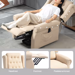 HOMCOM Power Lift Recliner Armchair with Wingback, Button Tufted, Beige - Additional view 5