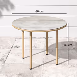 Outsunny Round Small Garden Table with Faux Marble Glass Top, Beige