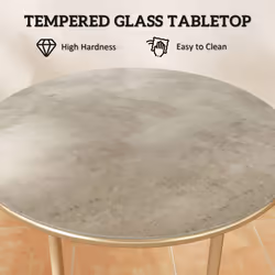 Outsunny Round Small Garden Table with Faux Marble Glass Top, Beige - Additional view 4