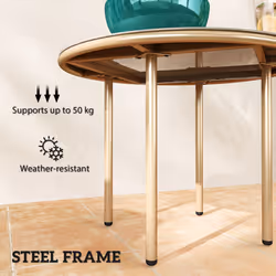 Outsunny Round Small Garden Table with Faux Marble Glass Top, Beige - Additional view 5