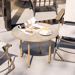 Outsunny Round Small Garden Table with Faux Marble Glass Top, Beige - Additional view 7