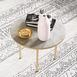 Outsunny Round Small Garden Table with Faux Marble Glass Top, Beige - Additional view 8