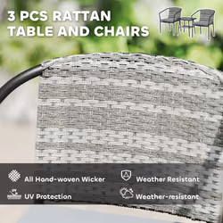 Outsunny 3 PCS Rattan Bistro Set with Cushions Glass Top Coffee Table and Chairs