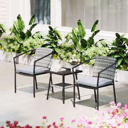 Outsunny 3 PCS Rattan Bistro Set with Cushions Glass Top Coffee Table and Chairs - Additional view 6