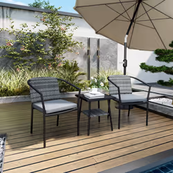 Outsunny 3 PCS Rattan Bistro Set with Cushions Glass Top Coffee Table and Chairs - Additional view 7