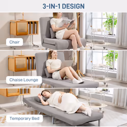 HOMCOM 2-in-1 Folding Sofa Bed with 5-level Adjustable Backrest, Grey