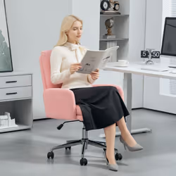 HOMCOM Upholstered Desk Chair with Height Adjustable, Pink
