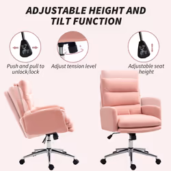 HOMCOM Upholstered Desk Chair with Height Adjustable, Pink