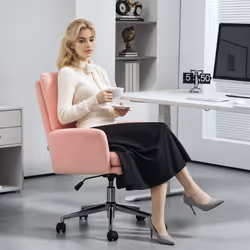 HOMCOM Upholstered Desk Chair with Height Adjustable, Pink - Additional view 5