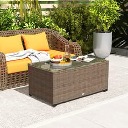 Outsunny Outdoor Coffee Table, Glass Top Rattan Side Table, Brown