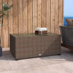 Outsunny Outdoor Coffee Table, Glass Top Rattan Side Table, Brown - Additional view 6