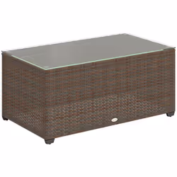 Outsunny Outdoor Coffee Table, Glass Top Rattan Side Table, Brown - Additional view 8