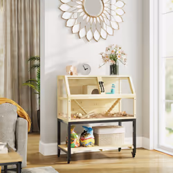 PawHut Wooden Hamster Cage with Storage Shelf, Wheels