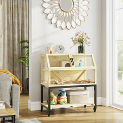 PawHut Wooden Hamster Cage with Storage Shelf, Wheels