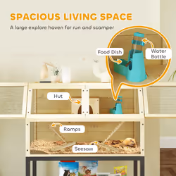 PawHut Wooden Hamster Cage with Storage Shelf, Wheels