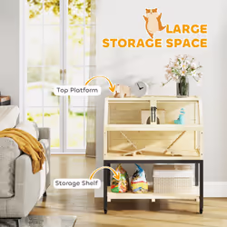 PawHut Wooden Hamster Cage with Storage Shelf, Wheels
