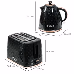 HOMCOM Kettle and Toaster Set 1.7L Fast Boil Kettle & 2 Slice Toaster Set - Black