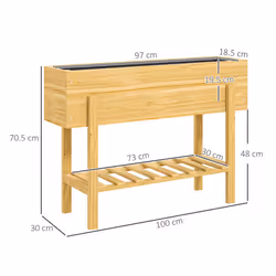 Outsunny Wooden Raised Bed w/ Bed Liner, Storage Shelf, Natural Wood Finish