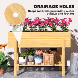 Outsunny Wooden Raised Bed w/ Bed Liner, Storage Shelf, Natural Wood Finish - Additional view 4