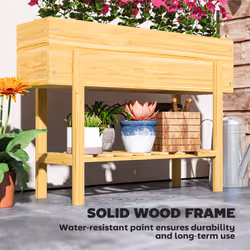 Outsunny Wooden Raised Bed w/ Bed Liner, Storage Shelf, Natural Wood Finish - Additional view 6