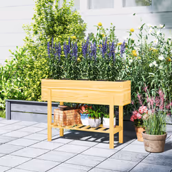 Outsunny Wooden Raised Bed w/ Bed Liner, Storage Shelf, Natural Wood Finish - Additional view 8