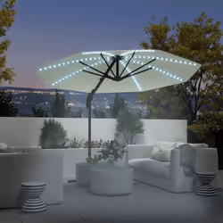 Outsunny 3(m) Garden Parasol w/ Lights, Crank Handle & Cross Base - Cream