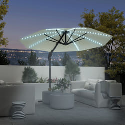 Outsunny 3(m) Garden Parasol w/ Lights, Crank Handle & Cross Base - Cream