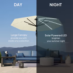 Outsunny 3(m) Garden Parasol w/ Lights, Crank Handle & Cross Base - Cream