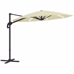 Outsunny 3(m) Garden Parasol w/ Lights, Crank Handle & Cross Base - Cream