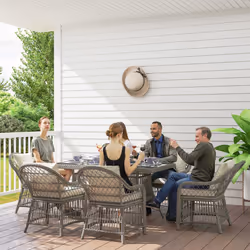 Outsunny 6 Seater Rattan Dining Set with Seat Back Cushions, Aluminium Frame