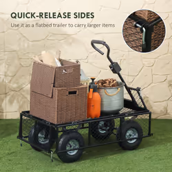 Outsunny Garden Cart with Removable Liner, Quick-Release Sides, Green