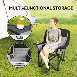 Outsunny Camping Chair for Adults, Padded Folding Chair, Grey