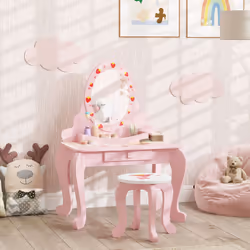 AIYAPLAY Kids Dressing Table Set, Two-Piece Children Vanity Table with Stool