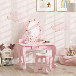 AIYAPLAY Kids Dressing Table Set, Two-Piece Children Vanity Table with Stool