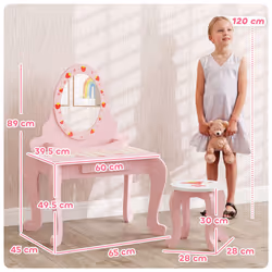 AIYAPLAY Kids Dressing Table Set, Two-Piece Children Vanity Table with Stool