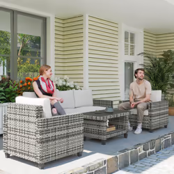 Outsunny 5 Seater Wicker Outdoor Furniture Set for Balcony, Light Grey