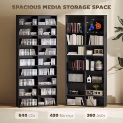 HOMCOM 640 CD Storage Unit 360 DVD Storage Tower w/ 18 Compartments Black