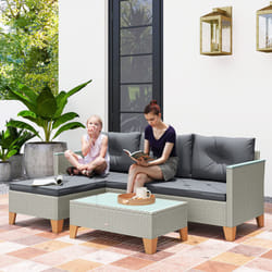 Outsunny L Shaped Garden Conversation Chaise Lounge Furniture, Charcoal Grey