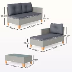 Outsunny L Shaped Garden Conversation Chaise Lounge Furniture, Charcoal Grey