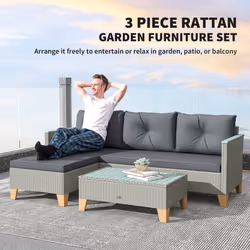 Outsunny L Shaped Garden Conversation Chaise Lounge Furniture, Charcoal Grey